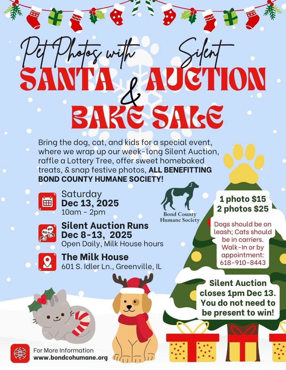 Silent Auction with Santa Pet Photos event poster
