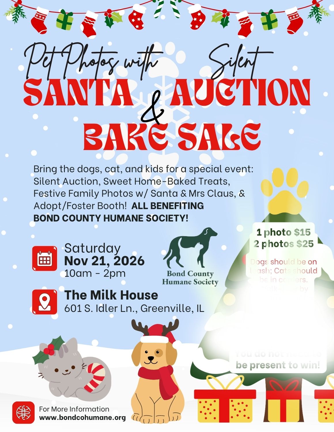 Silent Auction with Santa Pet Photos event poster