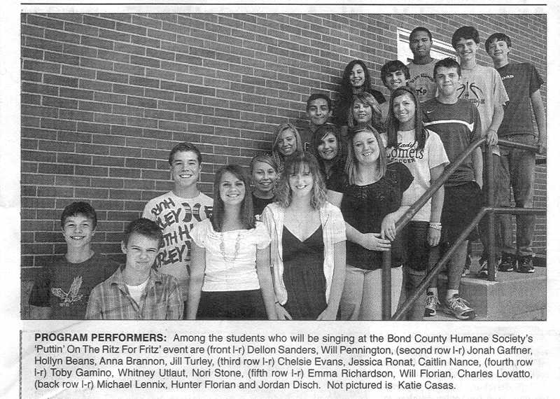 newspaper photo with caption, student performers to be featured at BCHS fundraiser dinner.