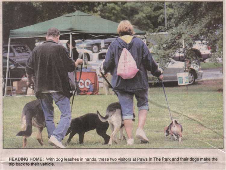 Photo - four dogs with mom and dad head home after a long day at the park