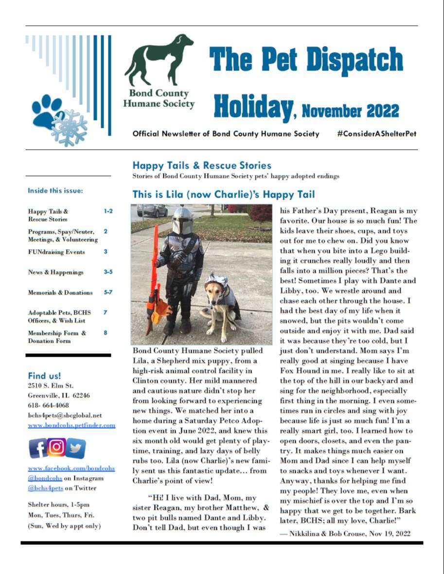 Current Issue features A Rescue Story and Happy Tail for dog Lila