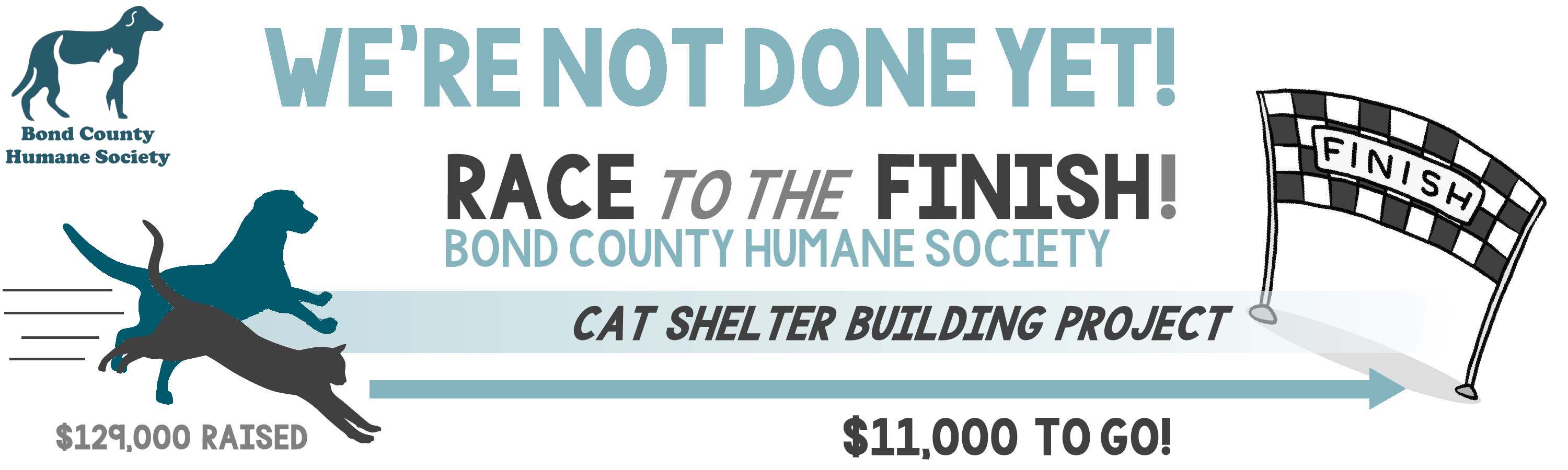 cat and dog racing to the finish line - $11,000 left to go!