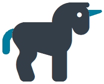 unicorn with dark blue body and teal blue tail and horn